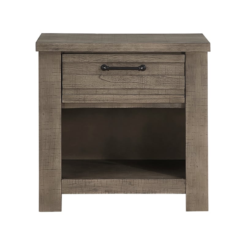 Niti 28 Inch Nightstand- 1 Drawer with Handle- Open Storage Cubby- Gray
