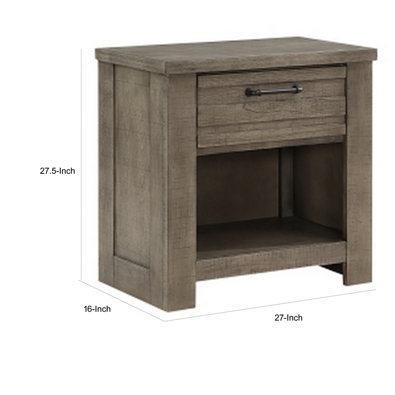 Niti 28 Inch Nightstand- 1 Drawer with Handle- Open Storage Cubby- Gray