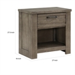 Niti 28 Inch Nightstand- 1 Drawer with Handle- Open Storage Cubby- Gray