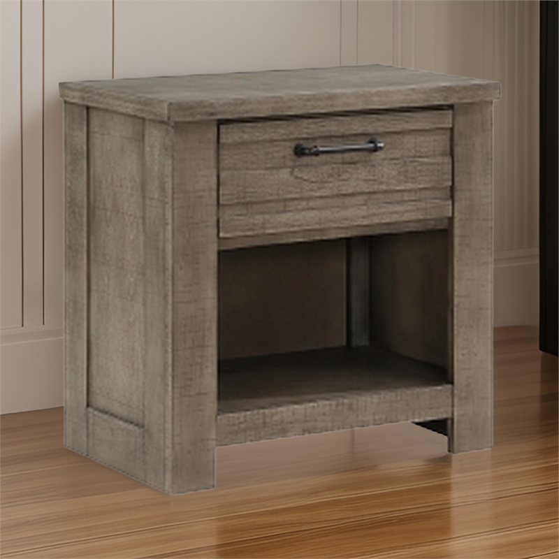 Niti 28 Inch Nightstand- 1 Drawer with Handle- Open Storage Cubby- Gray