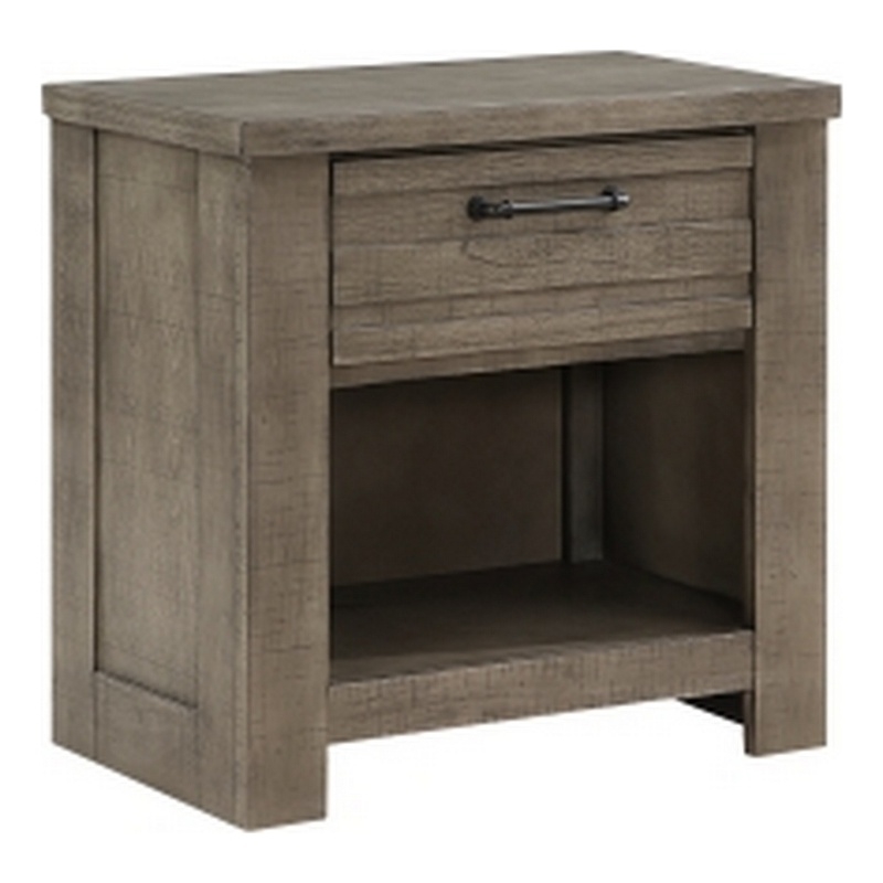 Niti 28 Inch Nightstand- 1 Drawer with Handle- Open Storage Cubby- Gray