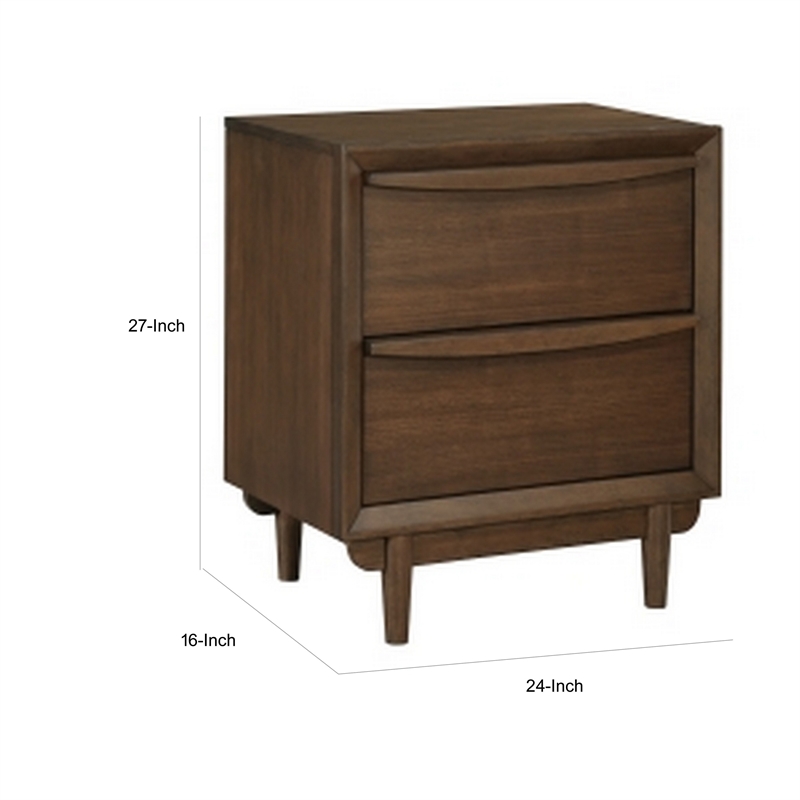 Soly 27 Inch Nightstand- 2 Drawers- USB Port- Lip Pull Handles- Brown
