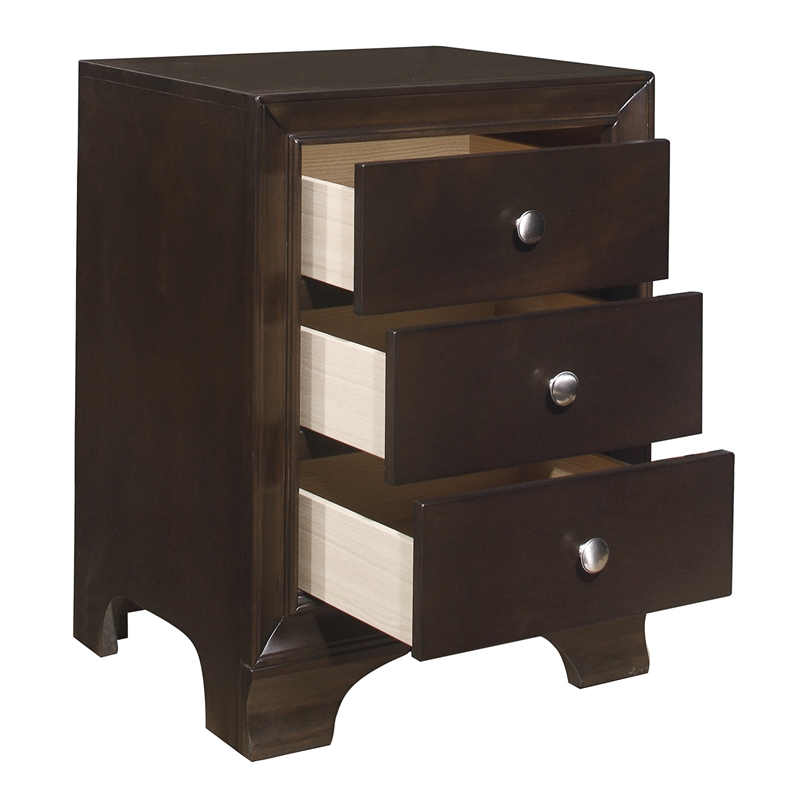 Folu 26 Inch Nightstand- USB Port- 3 Drawers with Chrome Knobs- Brown