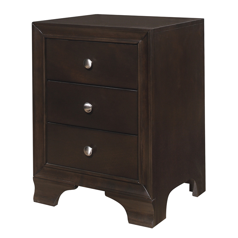 Folu 26 Inch Nightstand- USB Port- 3 Drawers with Chrome Knobs- Brown