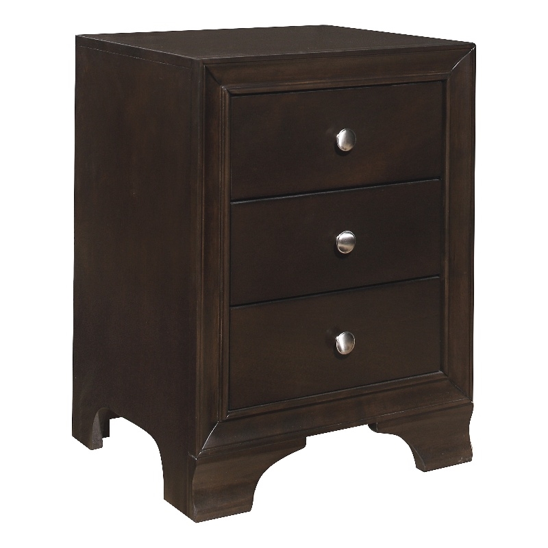 Folu 26 Inch Nightstand- USB Port- 3 Drawers with Chrome Knobs- Brown