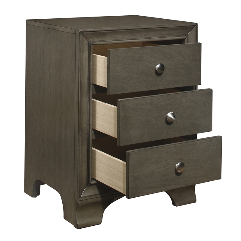 Folu 26 Inch Nightstand- USB Port- 3 Drawers with Chrome Knobs- Gray Finish
