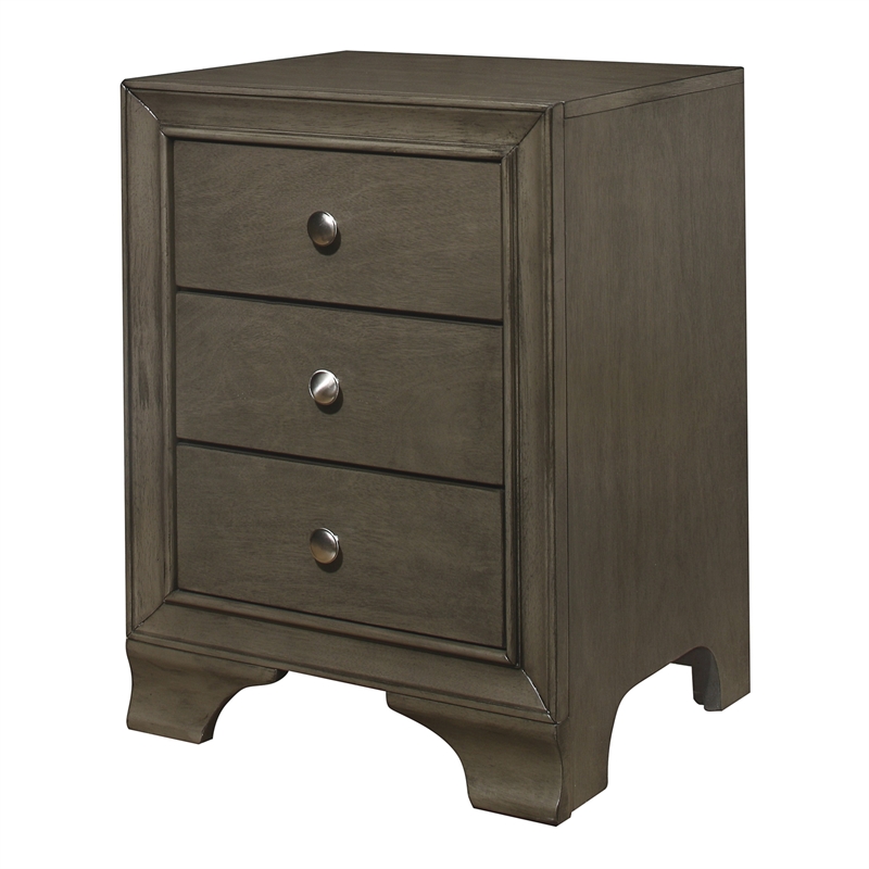 Folu 26 Inch Nightstand- USB Port- 3 Drawers with Chrome Knobs- Gray Finish