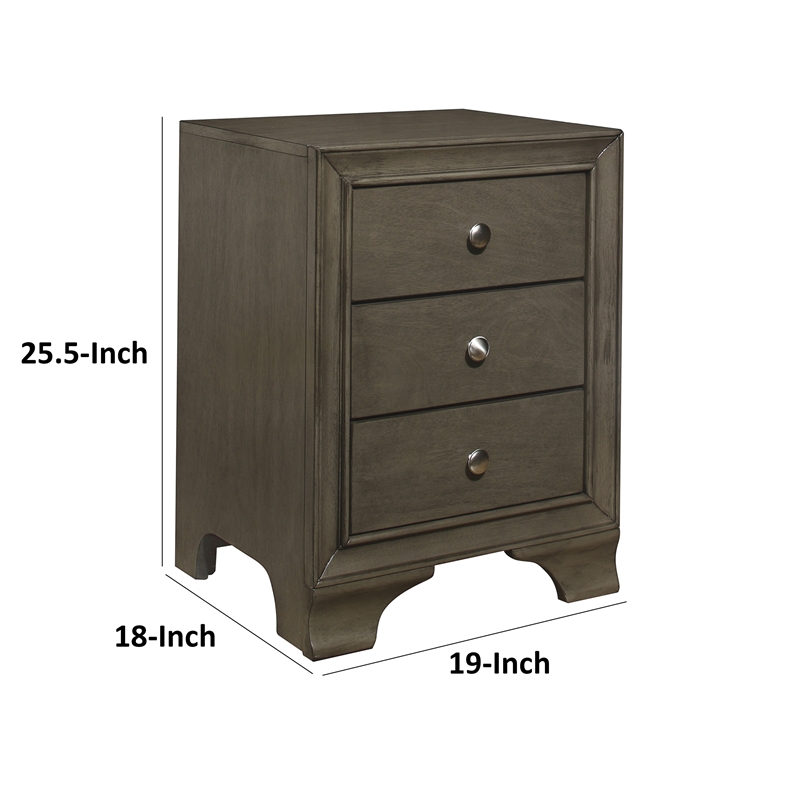 Folu 26 Inch Nightstand- USB Port- 3 Drawers with Chrome Knobs- Gray Finish