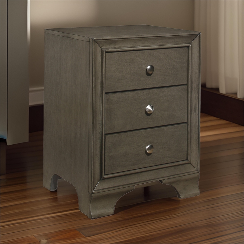 Folu 26 Inch Nightstand- USB Port- 3 Drawers with Chrome Knobs- Gray Finish