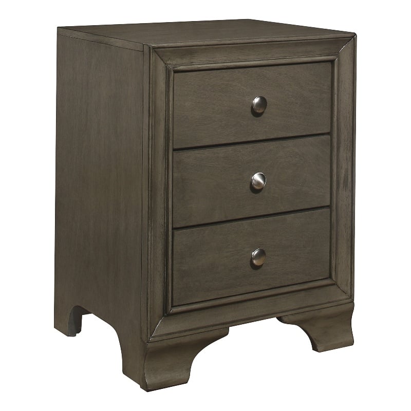 Folu 26 Inch Nightstand- USB Port- 3 Drawers with Chrome Knobs- Gray Finish