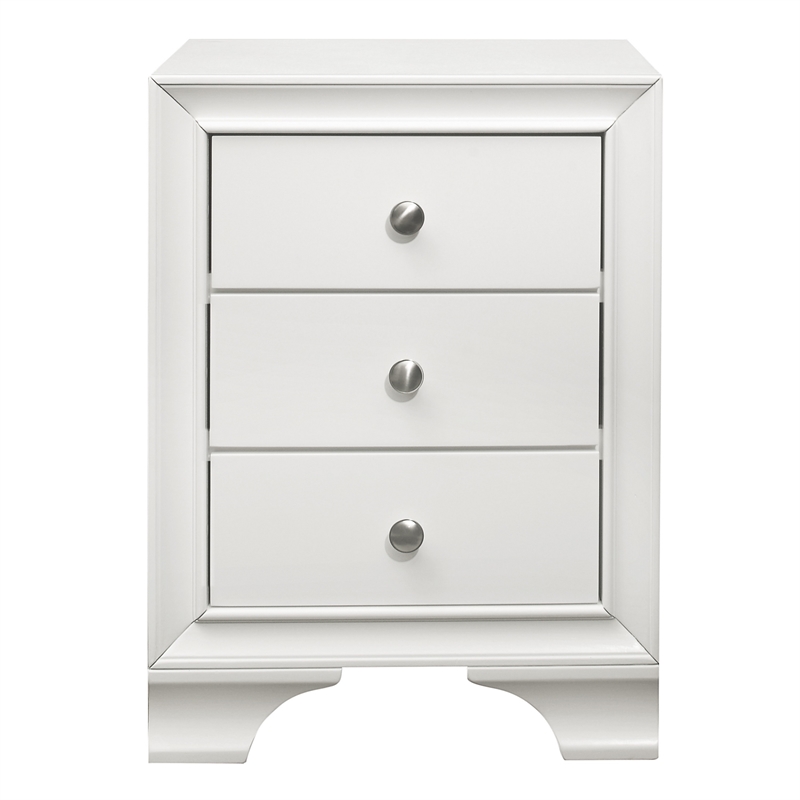 Folu 26 Inch Nightstand- USB Port- 3 Drawers with Chrome Knobs- White