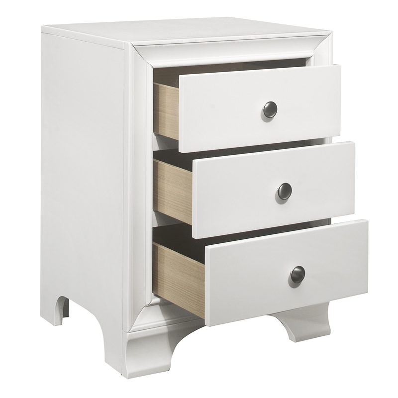 Folu 26 Inch Nightstand- USB Port- 3 Drawers with Chrome Knobs- White