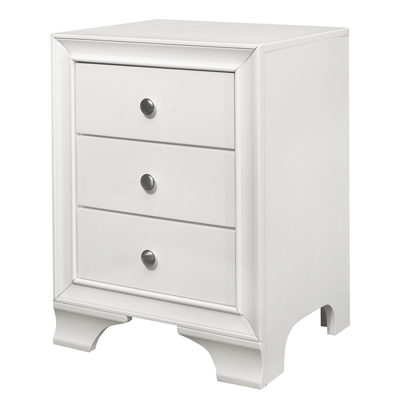 Folu 26 Inch Nightstand- USB Port- 3 Drawers with Chrome Knobs- White