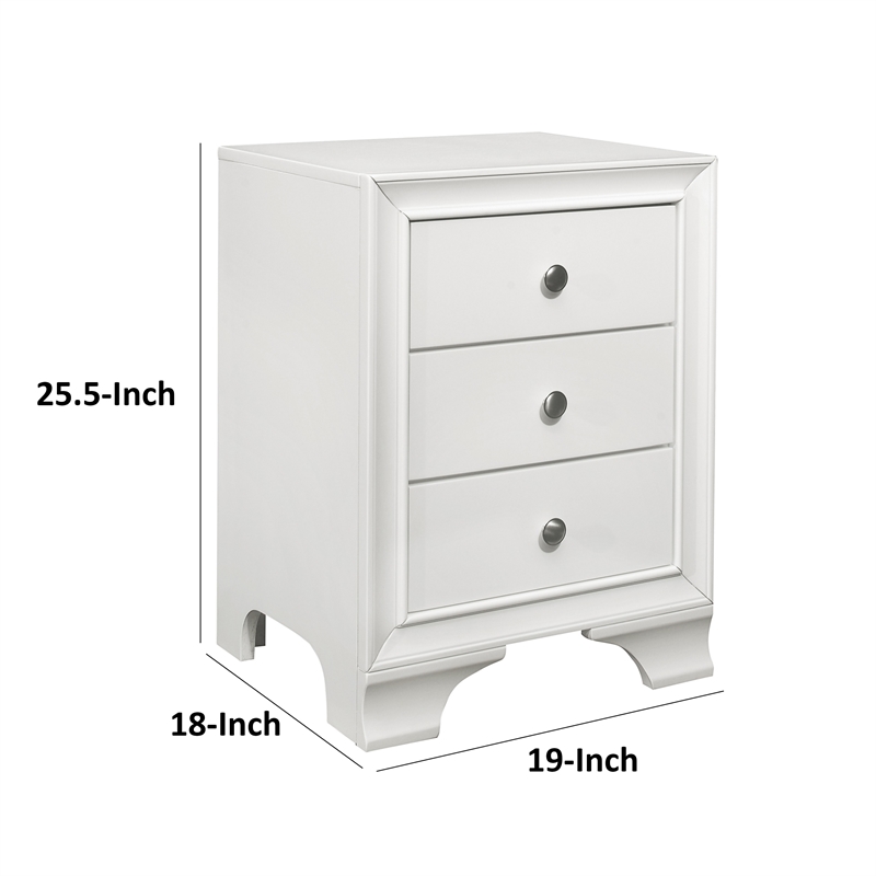 Folu 26 Inch Nightstand- USB Port- 3 Drawers with Chrome Knobs- White