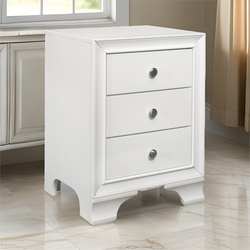 Folu 26 Inch Nightstand- USB Port- 3 Drawers with Chrome Knobs- White