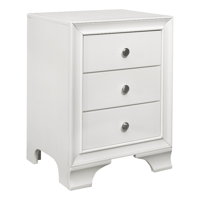 Folu 26 Inch Nightstand- USB Port- 3 Drawers with Chrome Knobs- White