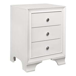 Folu 26 Inch Nightstand- USB Port- 3 Drawers with Chrome Knobs- White