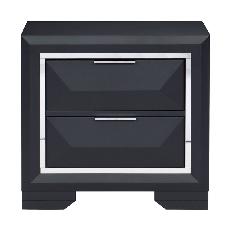 Rosy 27 Inch Nightstand- 2 Drawers- Chrome Accents- Midnight Blue Wood