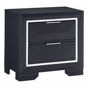 Rosy 27 Inch Nightstand- 2 Drawers- Chrome Accents- Midnight Blue Wood