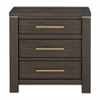 Carie 29 Inch Nightstand- 3 Drawers- Gold Accent Handles- Brown Gray Wood