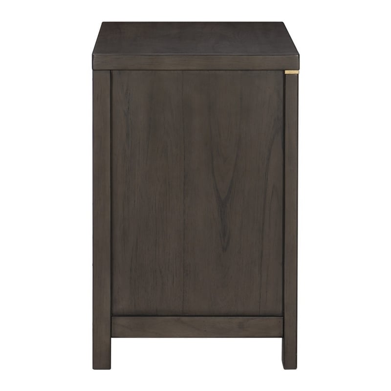 Carie 29 Inch Nightstand- 3 Drawers- Gold Accent Handles- Brown Gray Wood