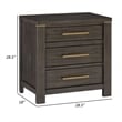 Carie 29 Inch Nightstand- 3 Drawers- Gold Accent Handles- Brown Gray Wood