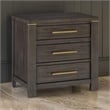 Carie 29 Inch Nightstand- 3 Drawers- Gold Accent Handles- Brown Gray Wood