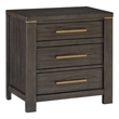 Carie 29 Inch Nightstand- 3 Drawers- Gold Accent Handles- Brown Gray Wood