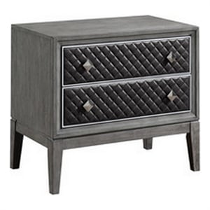 Stacy 29 Inch Nightstand- 2 Faux Leather Upholstered Drawers- Gray Wood