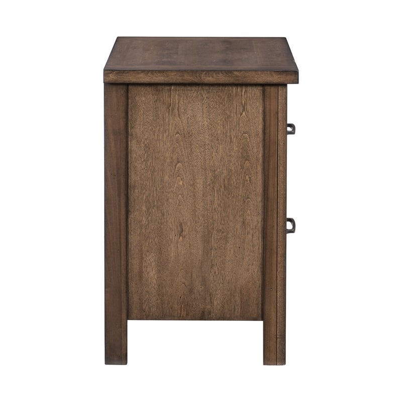 Reva 27 Inch Nightstand- 2 Drawers- Black Metal- Light Brown Solid Wood