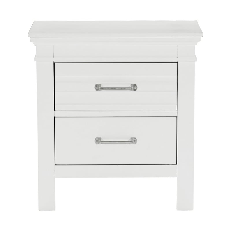Candy 25 Inch Nightstand- 2 Drawers- Nickel Bar Handles- White Solid Wood