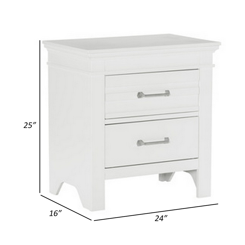Candy 25 Inch Nightstand- 2 Drawers- Nickel Bar Handles- White Solid Wood