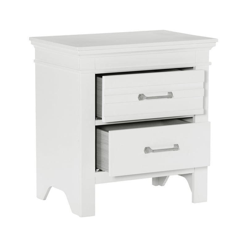 Candy 25 Inch Nightstand- 2 Drawers- Nickel Bar Handles- White Solid Wood