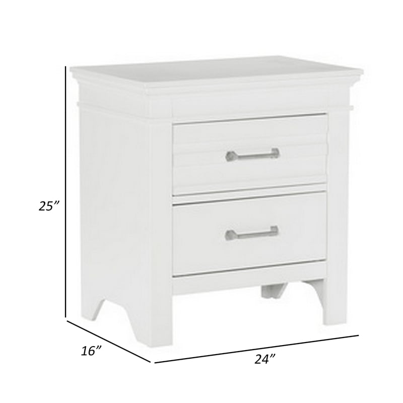 Candy 25 Inch Nightstand- 2 Drawers- Nickel Bar Handles- White Solid Wood