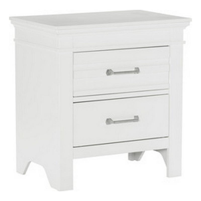 Candy 25 Inch Nightstand- 2 Drawers- Nickel Bar Handles- White Solid Wood