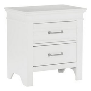 Candy 25 Inch Nightstand- 2 Drawers- Nickel Bar Handles- White Solid Wood