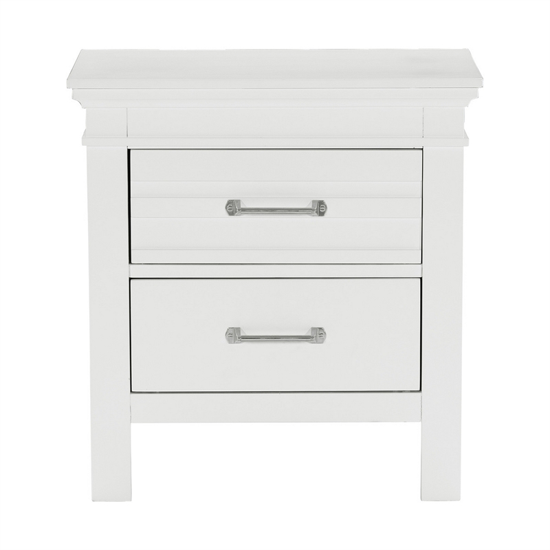 Candy 25 Inch Nightstand- 2 Drawers- Nickel Bar Handles- White Solid Wood