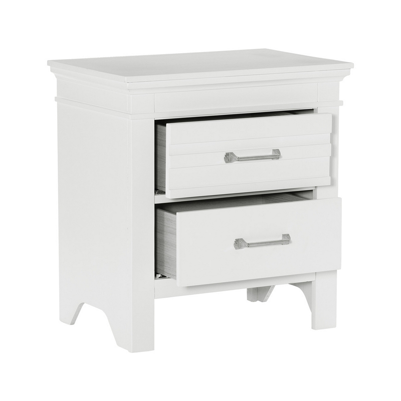 Candy 25 Inch Nightstand- 2 Drawers- Nickel Bar Handles- White Solid Wood