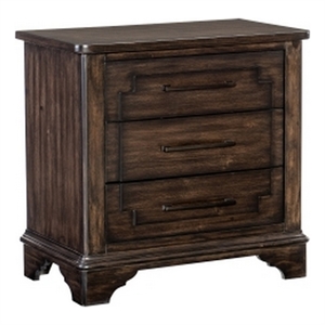 Amey 30 Inch Nightstand- 3 Drawers with Bar Handles- Rustic Brown Wood