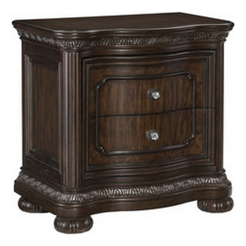 Joni 31 Inch Nightstand- Bow Front 2 Drawers- USB Port- Dark Cherry Brown
