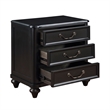 Vix 27 Inch Nightstand- 3 Drawers- Molded Design Pewter Drop Handles- Black