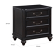 Vix 27 Inch Nightstand- 3 Drawers- Molded Design Pewter Drop Handles- Black