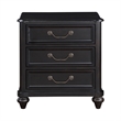 Vix 27 Inch Nightstand- 3 Drawers- Molded Design Pewter Drop Handles- Black
