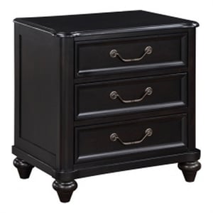 Vix 27 Inch Nightstand- 3 Drawers- Molded Design Pewter Drop Handles- Black