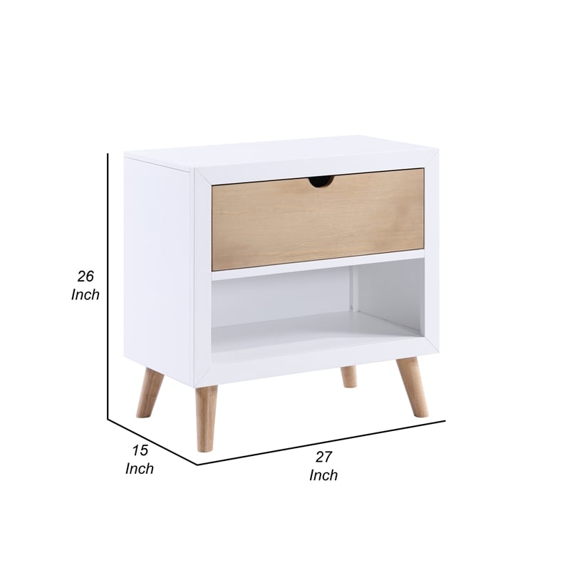 Kara 27 Inch Kids Nightstand- 1 Drawer- 1 Storage Cubby- White- Brown Wood