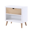 Kara 27 Inch Kids Nightstand- 1 Drawer- 1 Storage Cubby- White- Brown Wood