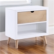 Kara 27 Inch Kids Nightstand- 1 Drawer- 1 Storage Cubby- White- Brown Wood