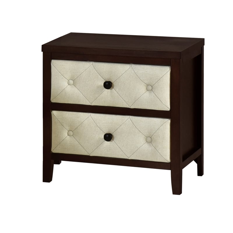 Moni 24 Inch Nightstand- 2 Drawers- Beige- Cherry Espresso Brown Wood Frame
