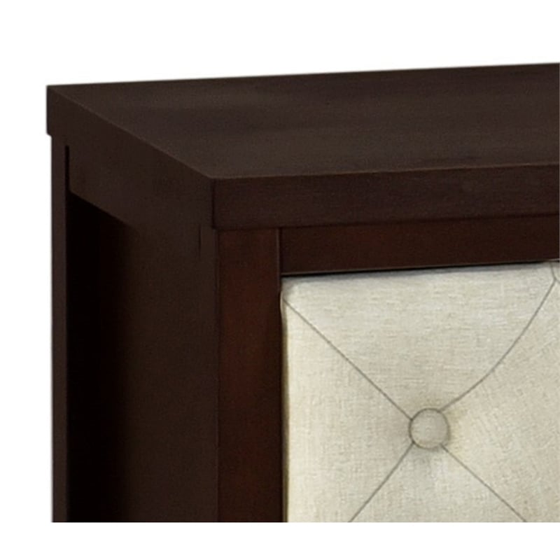 Moni 24 Inch Nightstand- 2 Drawers- Beige- Cherry Espresso Brown Wood Frame