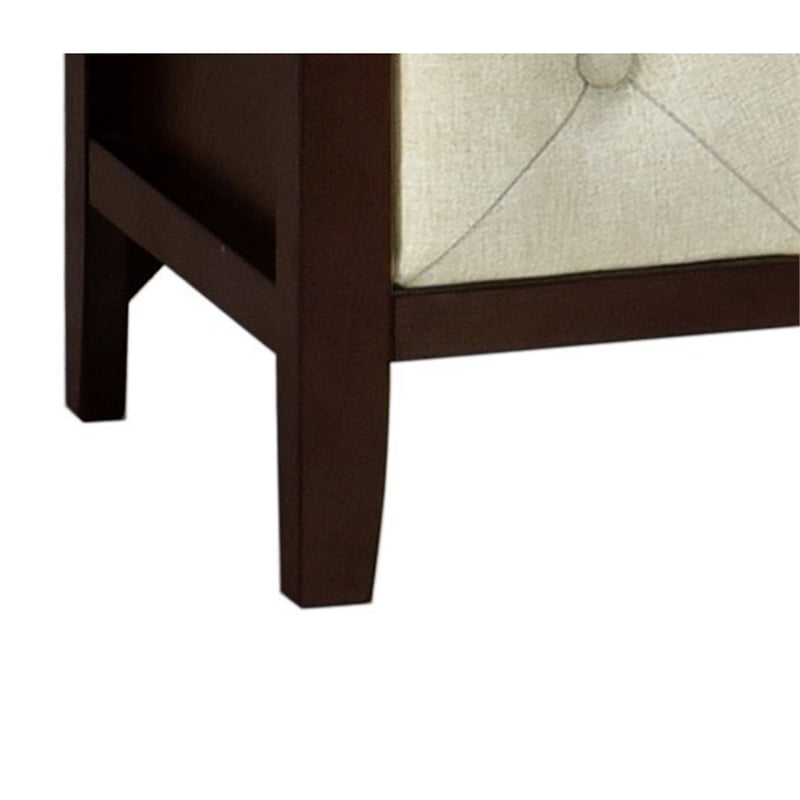 Moni 24 Inch Nightstand- 2 Drawers- Beige- Cherry Espresso Brown Wood Frame